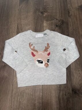 The Children's Place Light Gray Reindeer Sequin Sweater
